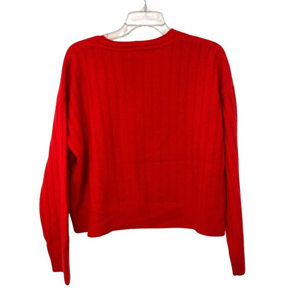 Spring + Mercer Red V-Neck Ribbed Cashmere Sweater M - Picture 3 of 5